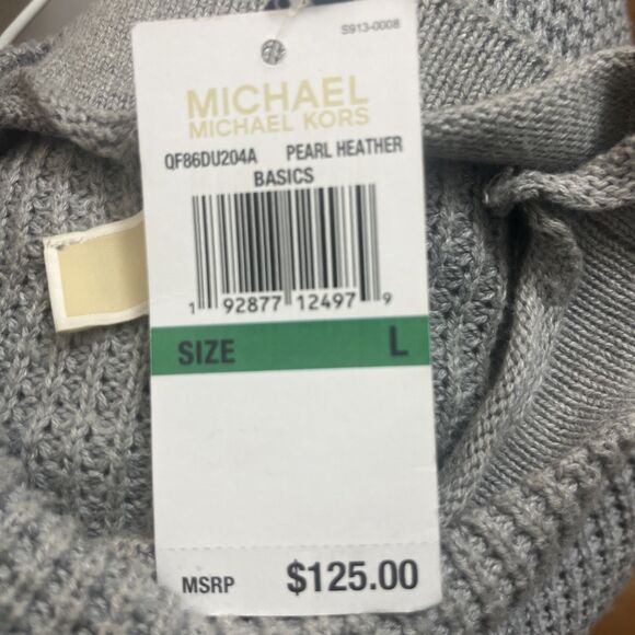 MICHAEL KORS Mock Neck Long Sleeve Waffle Knit Sweater Heather Grey Size Large - Picture 12 of 13